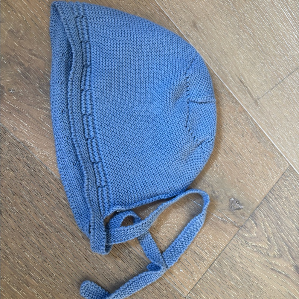 Pepa Blue Knit Baby Bonnet with Ties L